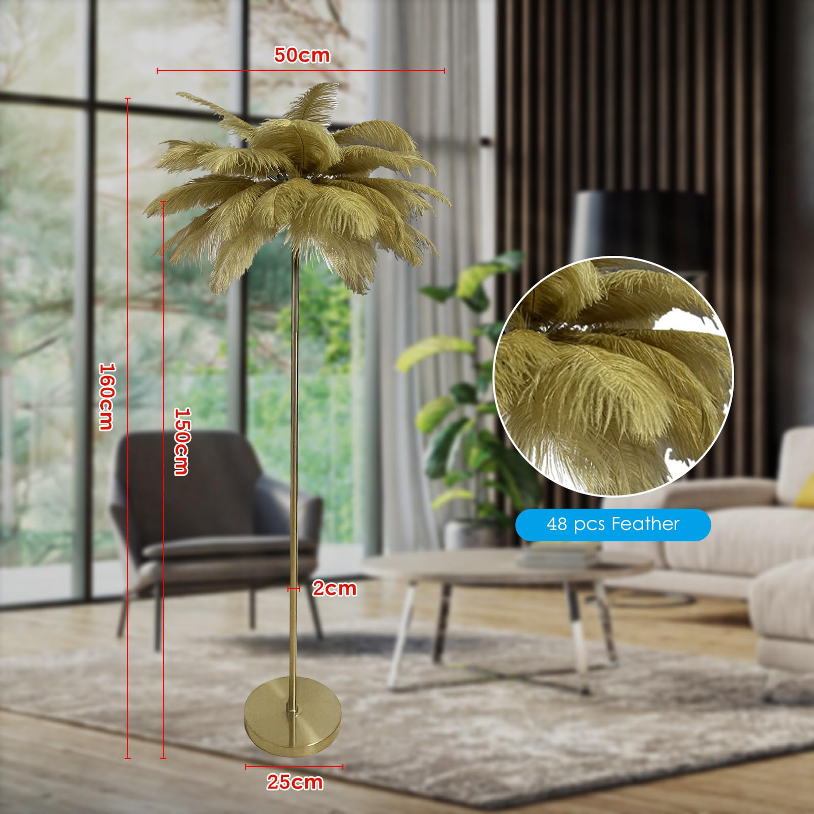 MECTISASU Romantic Ostrich Feather Floor Lamp Luxury Resin Ostrich Feather LED Modern LED - View #5