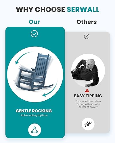 Miniatura 7 de SEWALL - Juego de 2 mecedoras de gran tamaño para exteriores, mecedoras de polietileno de alta densidad para adultos, mecedoras de patio para