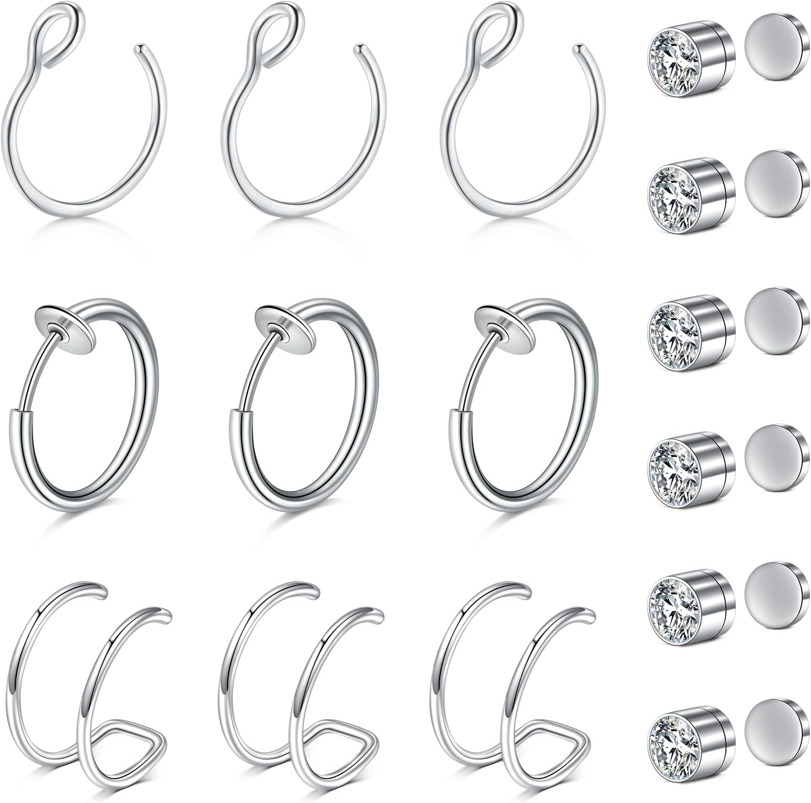 Fake Nose Ring Fake Septum Fake Nose Ring Hoop Clip On Fake Nose Piercing Faux Lip Ear Septum Nose Ring Non Pierced Fake Nose Rings for Women Men No Piercing Body Jewelry