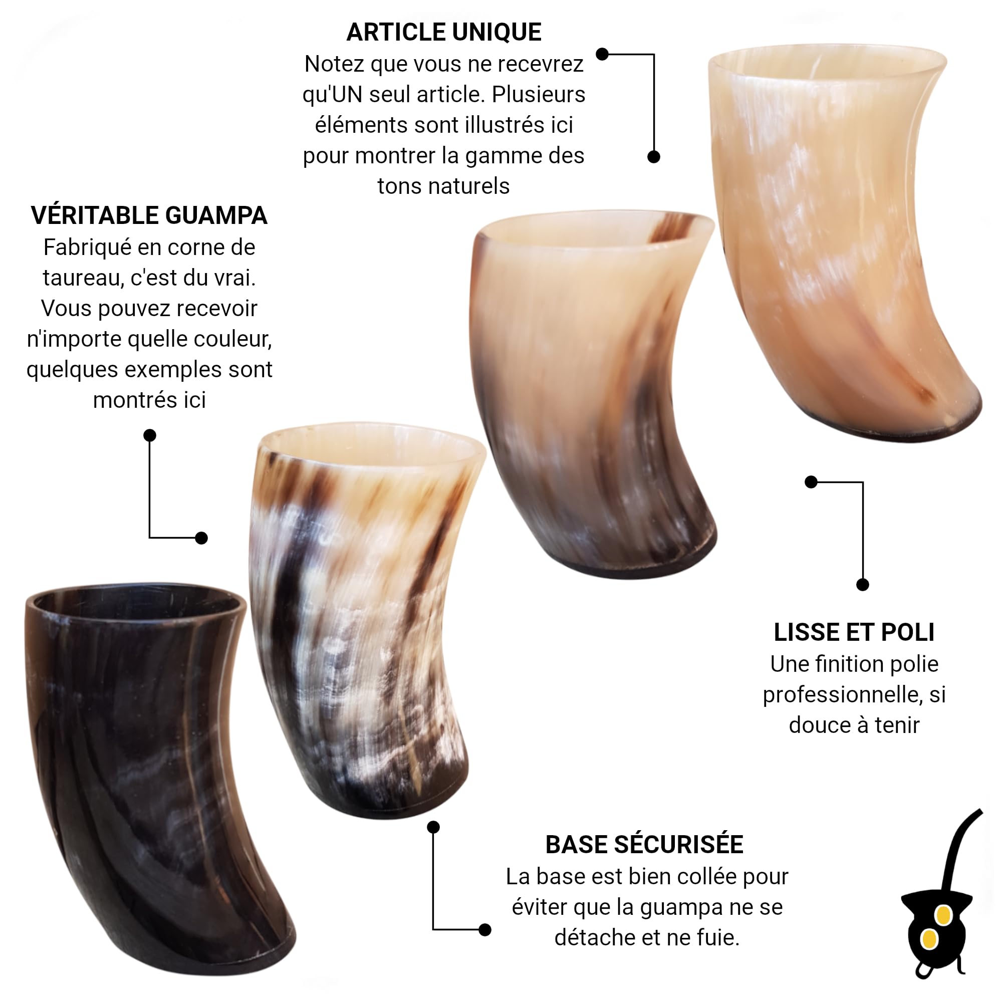Gaucho Bruno - Kit de démarrage Terere avec tasse de guampa | Grand flacon paraguayen | Bombilla en acier inoxydable | Kit de démarrage complet | Traditionnel | Style paraguayen