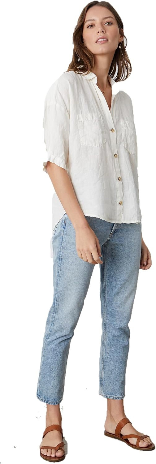 Velvet by Graham & Spencer Womens Maria Woven Linen Camp ShirtButton Down Shirt