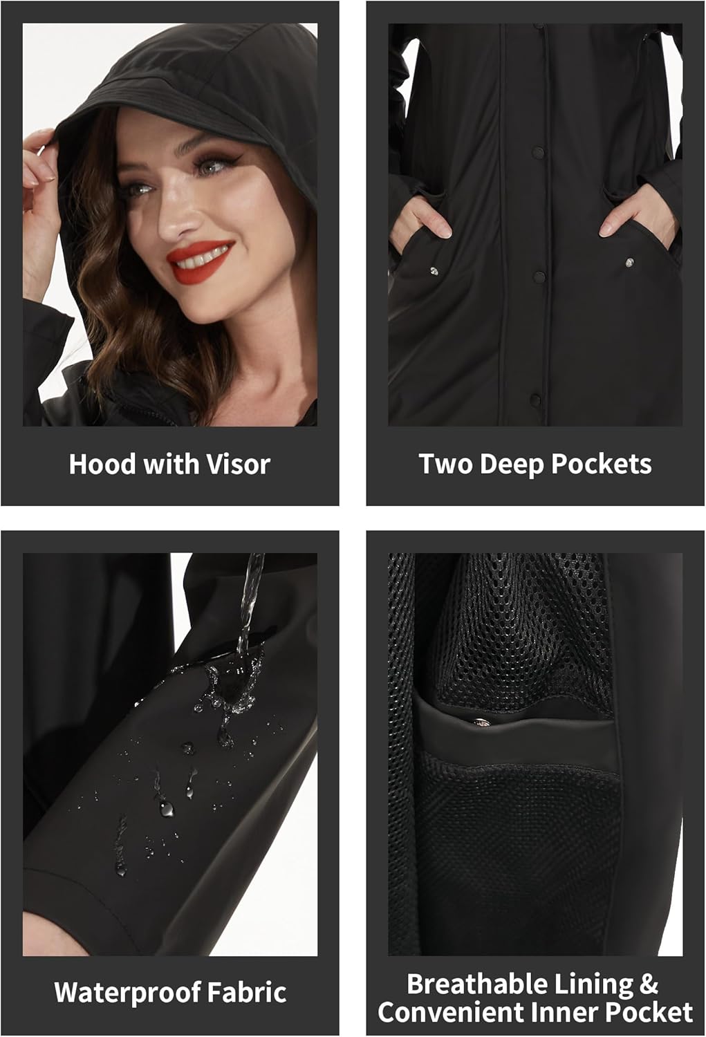 Fahsyee Raincoat Women, Rain Jacket Waterproof Coat Hooded Windbreaker Outdoor Long Active - Image 6