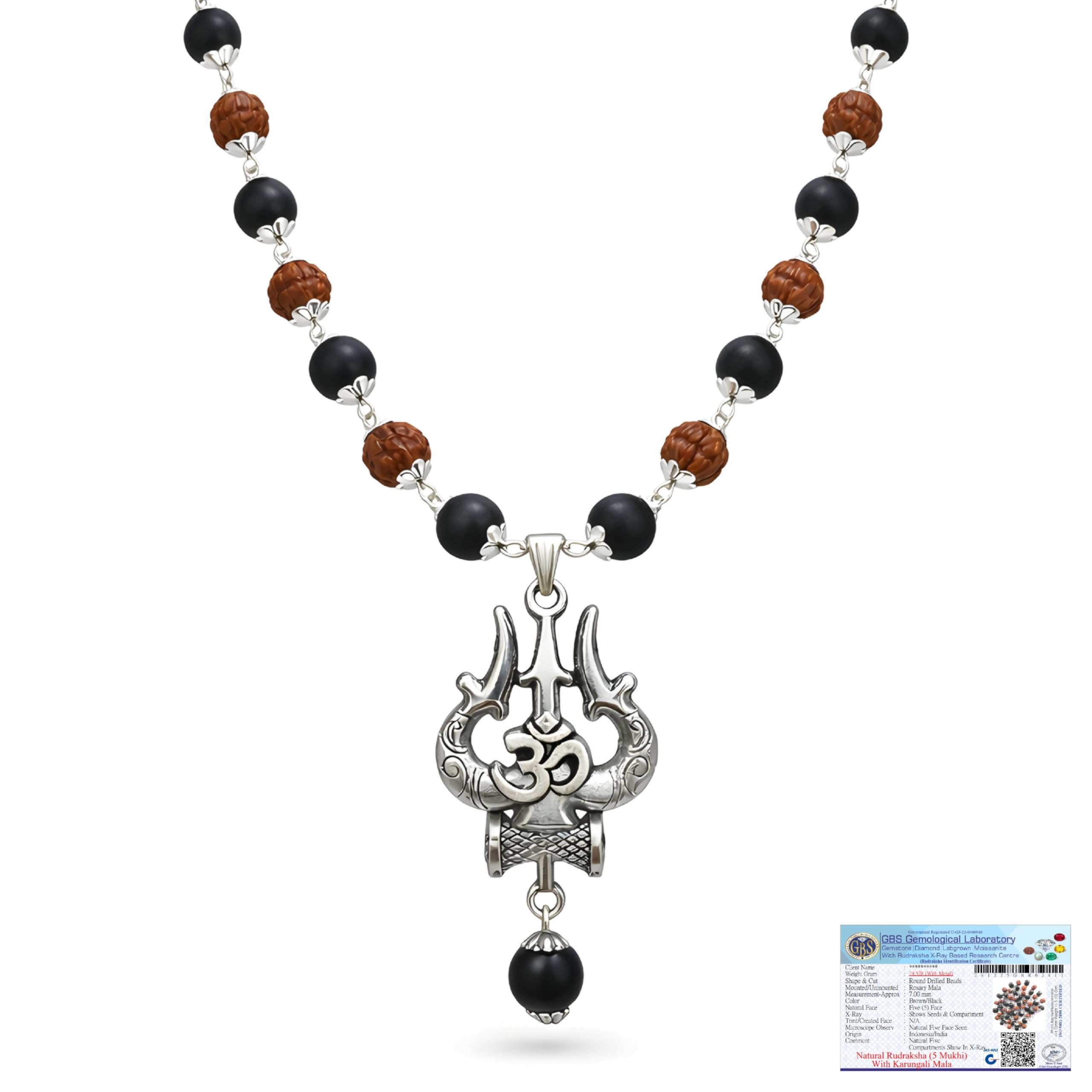 Gratify Original Rudraksha & Karungali Mala 8mm 54 Beads with Shiva Trishul OM Pendant | Authentic Ebony Wood Spiritual Necklace for Protection, Meditation, Focus & Positive Energy | Unisex