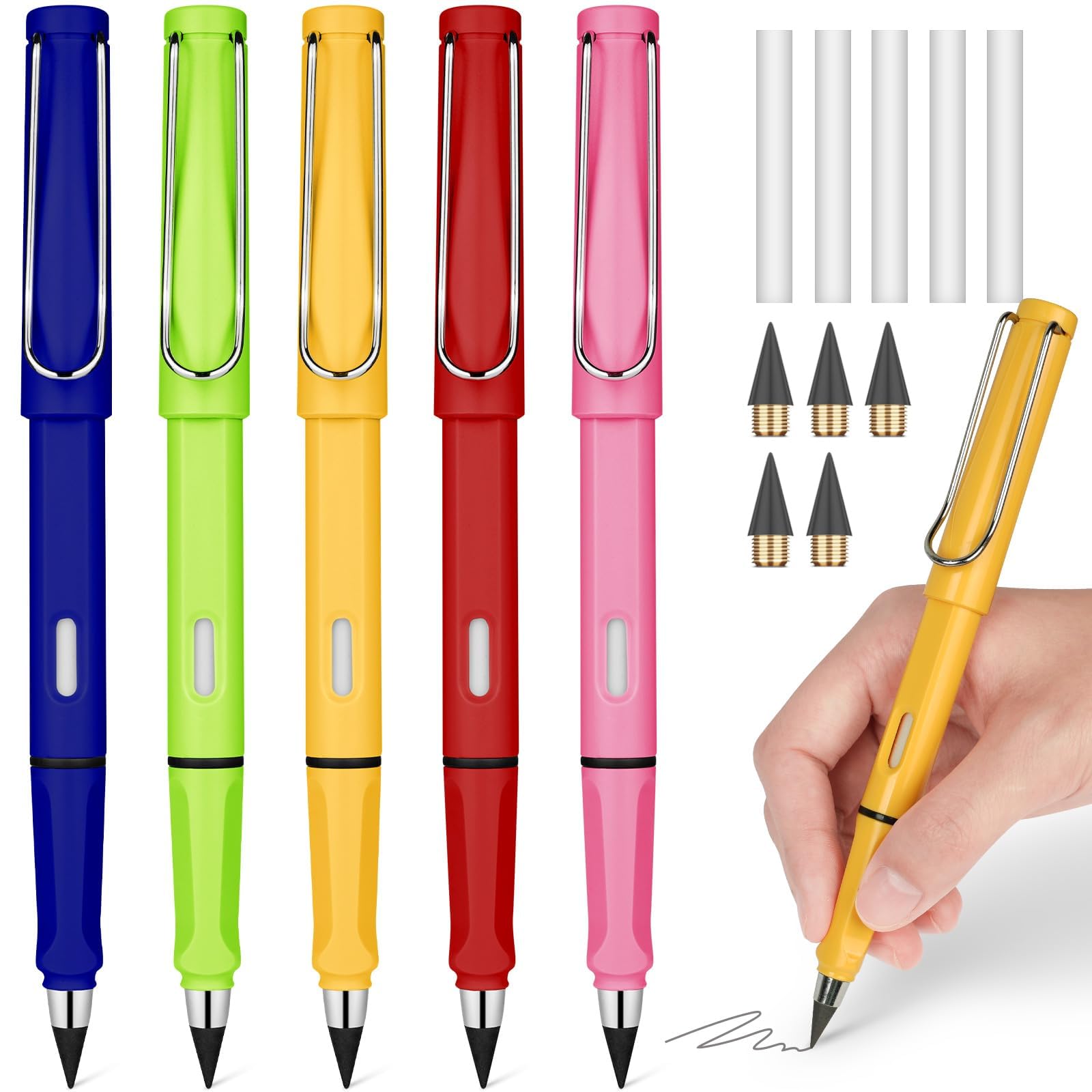 OFFCUPInfinity Pencil, 5PCS Inkless Magic Pencil With Extra 5 Eraser, Reusable Everlasting With 5 Replaceable Nibs for Writing Drawing Students Home Office School Supplies