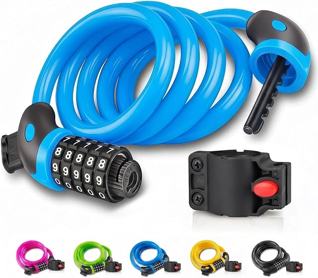 Bike Lock, 5 Digit Combination Bike Cable Lock,4ft Resettable Bicycle Lock | 5-digit combination, keyless operation, waterproof , easy to install. Perfect for bicycles, electric bikes and scooters.