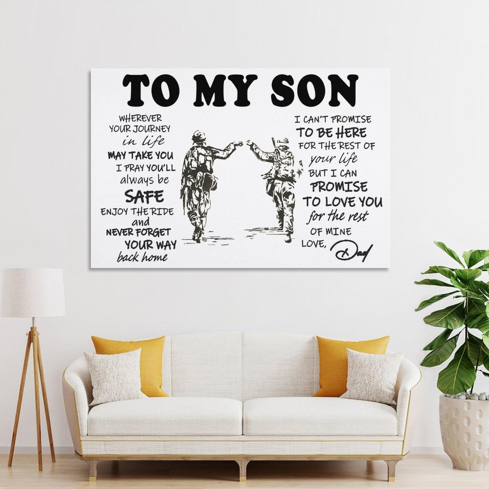 Junmoney Canvas Wall Decor To My Son Military Tribute, 24x36inch(60x90cm), for Living Room, Bedroom Or Apartment Walls, A Home Accent with Warm Character