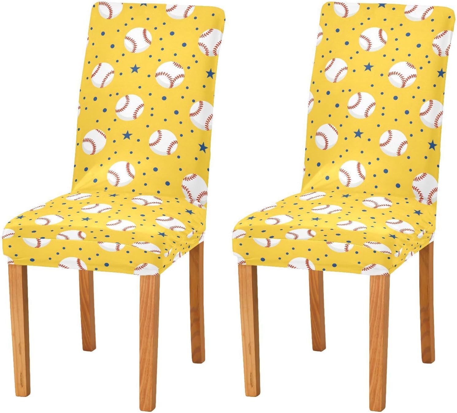 ALAZA Chair Covers for Dining Room, Baseballs Dotsstars Yellow Background Pattern Stretch Chair Cover Sets Chair Protector Removable Washable for Ktichen Restaurant Hotel