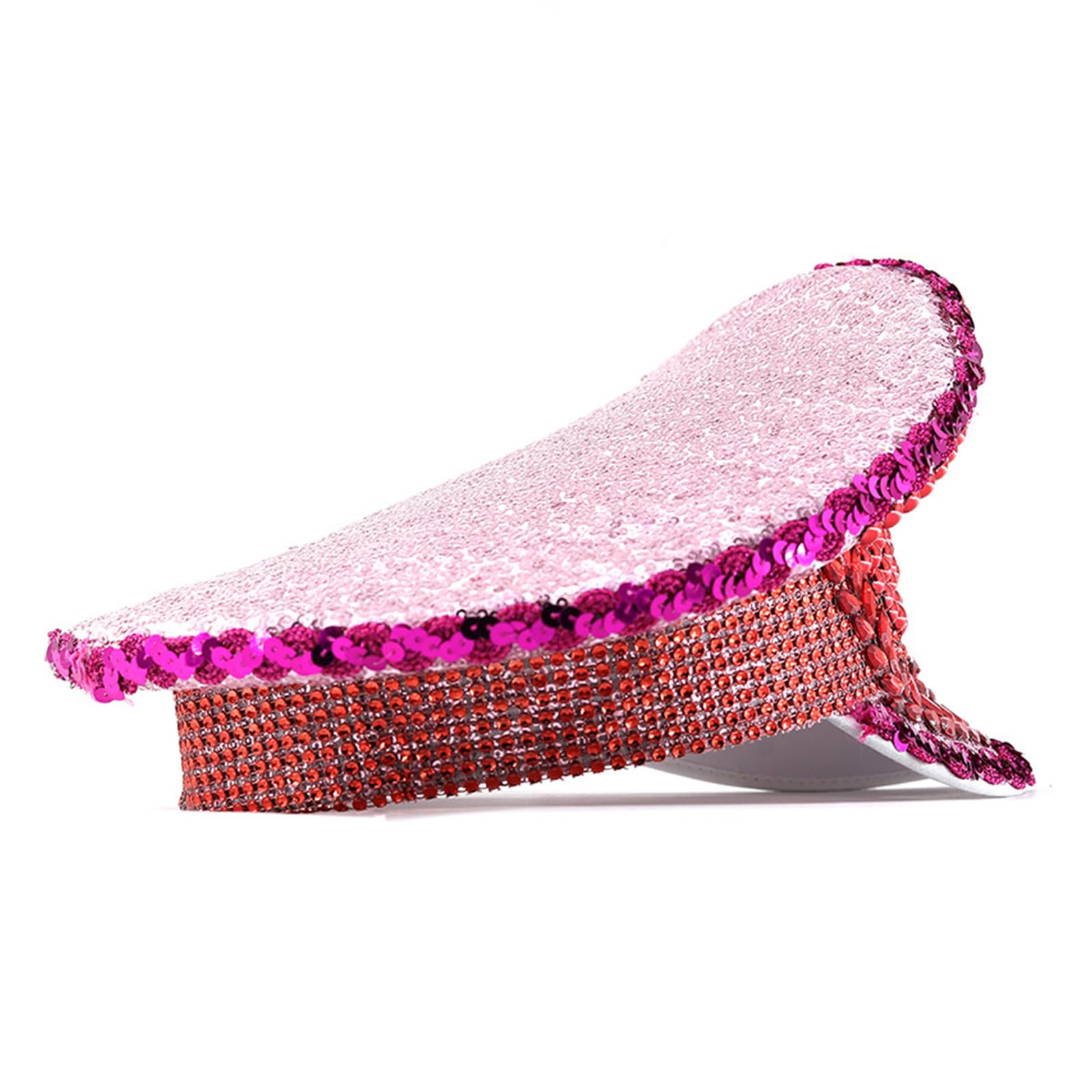 Cappello tempestato di perle di strass per donne cappelli per feste di compleanno cappello blingbling per spettacoli teatrali fotografia copricapo cappello piatto con perle rosse e diamanti