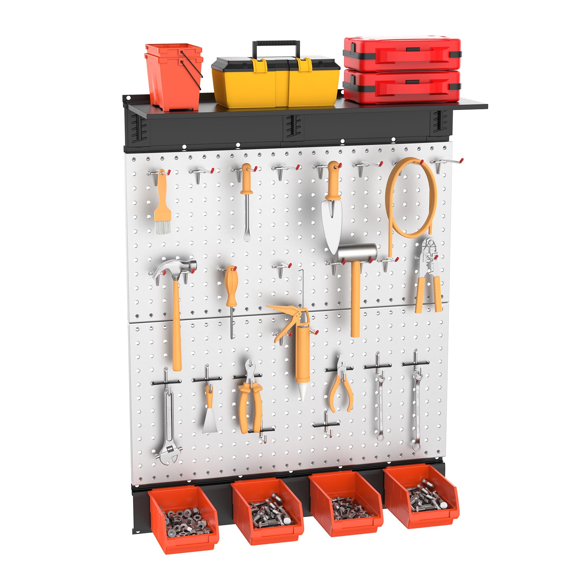 TORACK 69PCS Metal Pegboard Organizer System, Pegboard Organizer Kit with Pegboard Bins, Hooks, Peg Locks, Pegboard Wall Storage System for Workbench, Garage, Shop, Shed(Grey)
