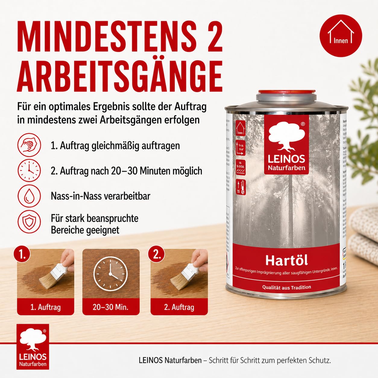 LEINOS Aceite para madera 1 l | Aceite duro incoloro para mesas, muebles, encimeras | Aceite para muebles de roble teca para un sellado eficaz y una protección duradera en interiores