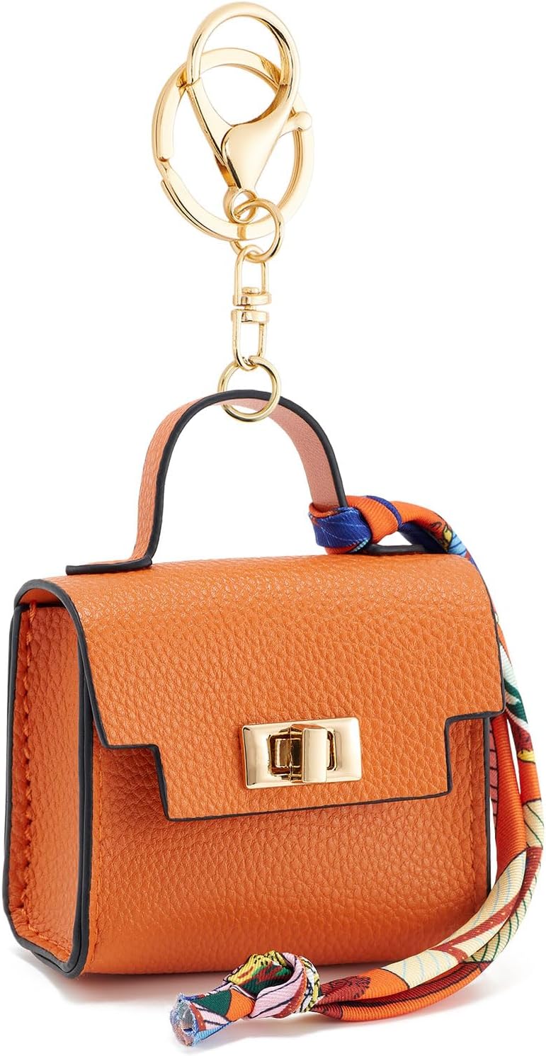 WOZEAH Mini Backpack Keychain for Women,Small Change Pouch Coin Purse Twist-lock with Key Headset Bag（Orange）