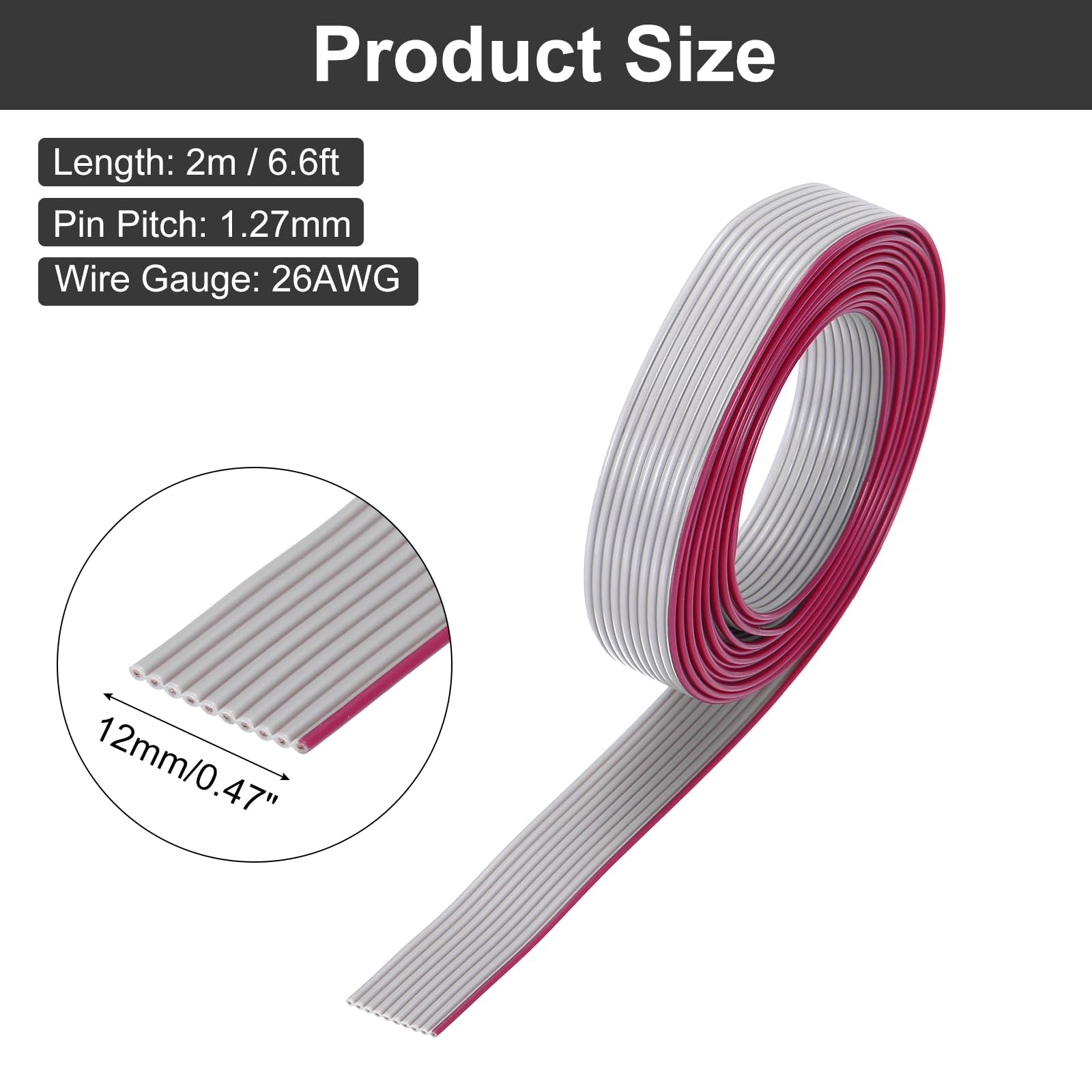 sourcing map Cavo a nastro piatto 26AWG IDC 2m/6.6ft Lunghezza 1.27mm Passo 10 Pin Grigio per JTAG/ISP Collegamento