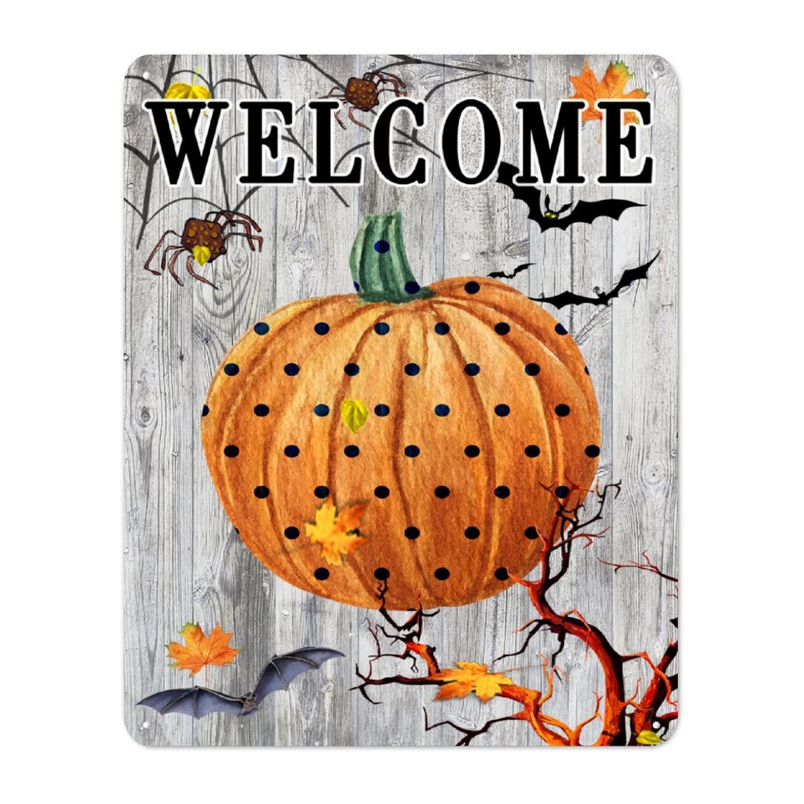 Plaque en métal Welcome Halloween 30x40 cm citrouille décorative
