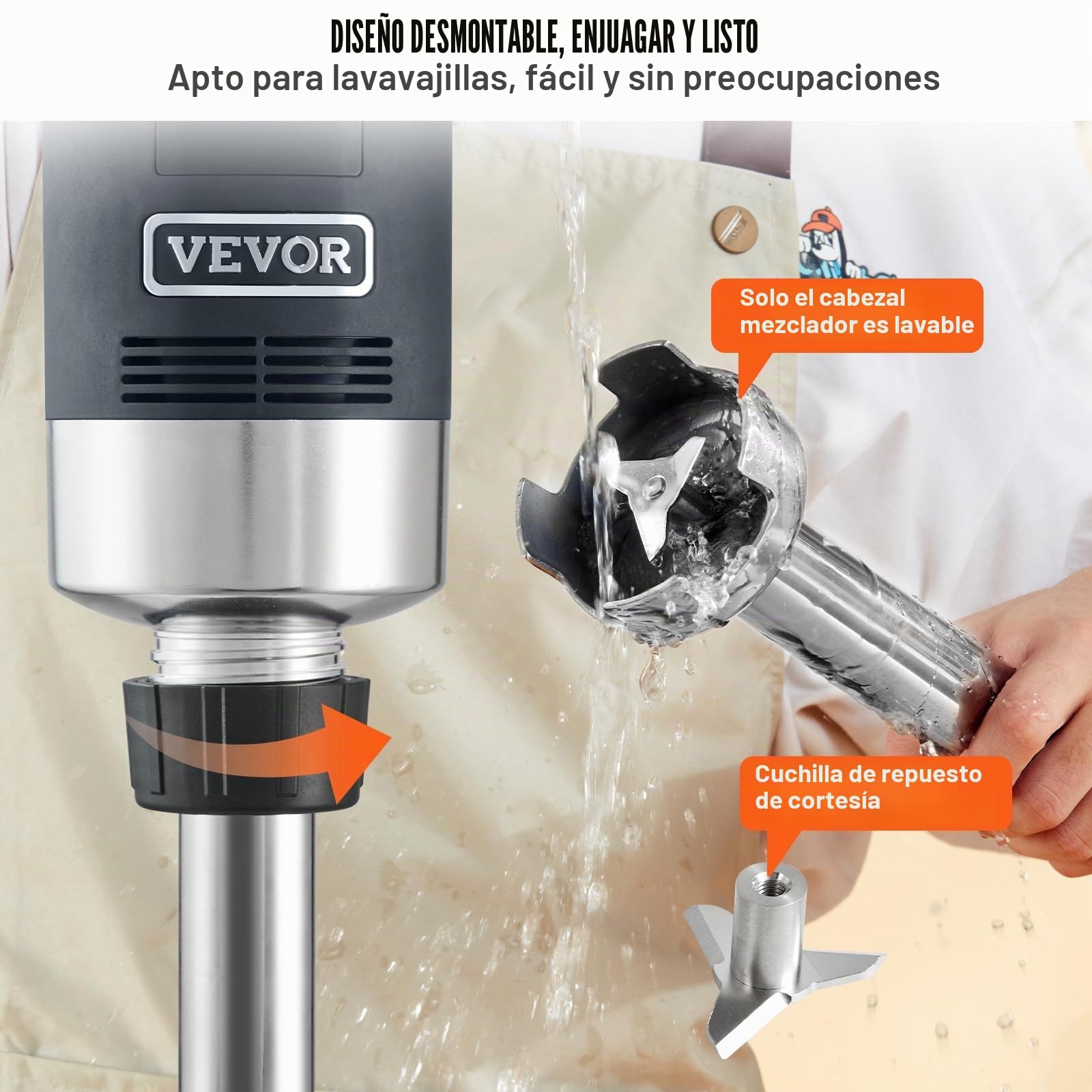 VEVOR Batidora de Mano 500 W 855 mm Licuadora de Inmersión Comercial de Alta Resistencia Velocidad Variable Hoja de Acero Inoxidable Batidora Portátil Versátil para Sopa Batido Puré Comida para Bebés