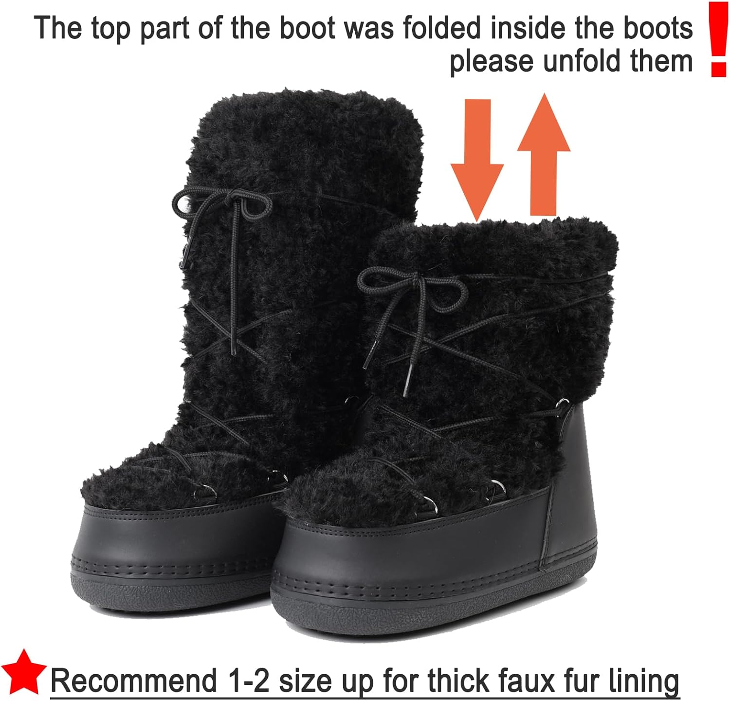 Fuzzy Fur boots for Women - Furry Winter Snow Boots Fluffy Waterproof Mid Calf Boots For Outdoor Flat Shoes