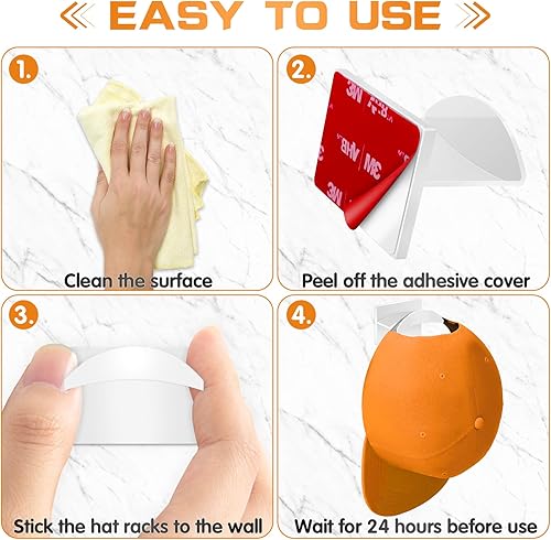 Miniatura 4 de Ganchos adhesivos para sombreros de pared (12 piezas)  Percheros para gorras de béisbol, diseño minimalista para sombreros, ganchos de sujeción