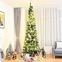 Vista 25 de BestComfort 5ft/6ft/7ft/8ft/9ft Artificial Pencil Christmas Tree, Unlit Hinged Slim Skinny Tree with 220/400/700/1000/1500 Branch Tips and Metal