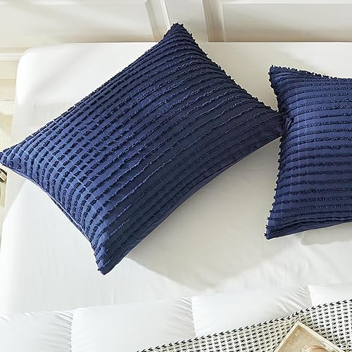 WARMDERN Juego de 2 fundas de almohada azules de microfibra suave, fundas de almohada de microfibra suave con cierre de sobre (azul, King 20 x 36