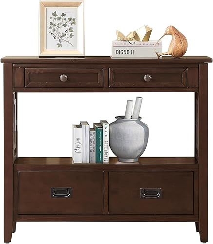 Mesa consola de madera maciza de 36 pulgadas, mesa de sofá de madera de pino con 4 cajones, mesa de entrada retro para sala de estar, pasillo,