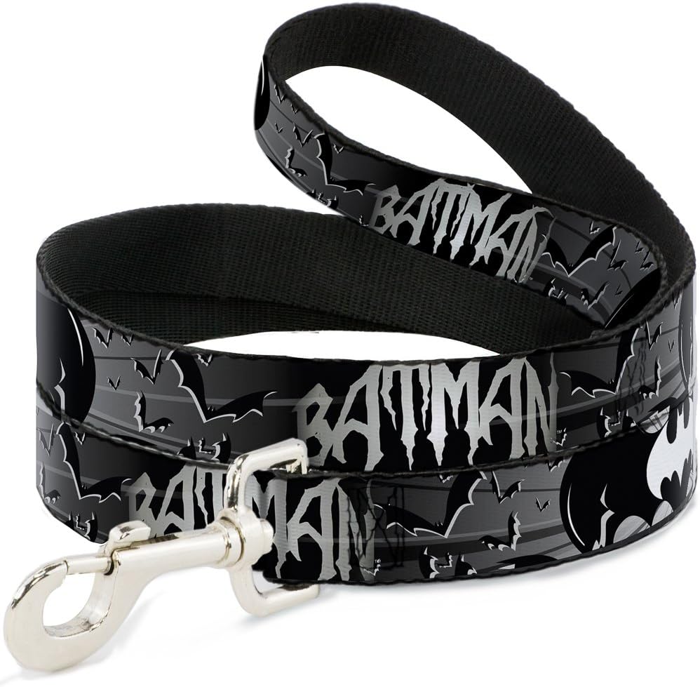 Buckle-Down Dog Leash Batman Bat Signals Flying Bats Black White 6 Feet Long 1.0 Inch Wide, Multicolor (DL-6FT-WBM036)