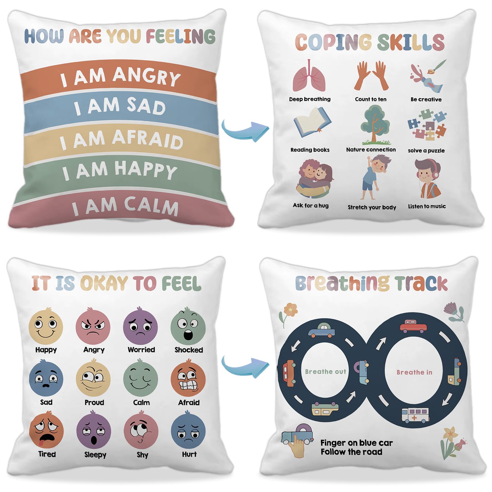 2pcs Feelings Pillow Covers 18in Classroom Must Haves 