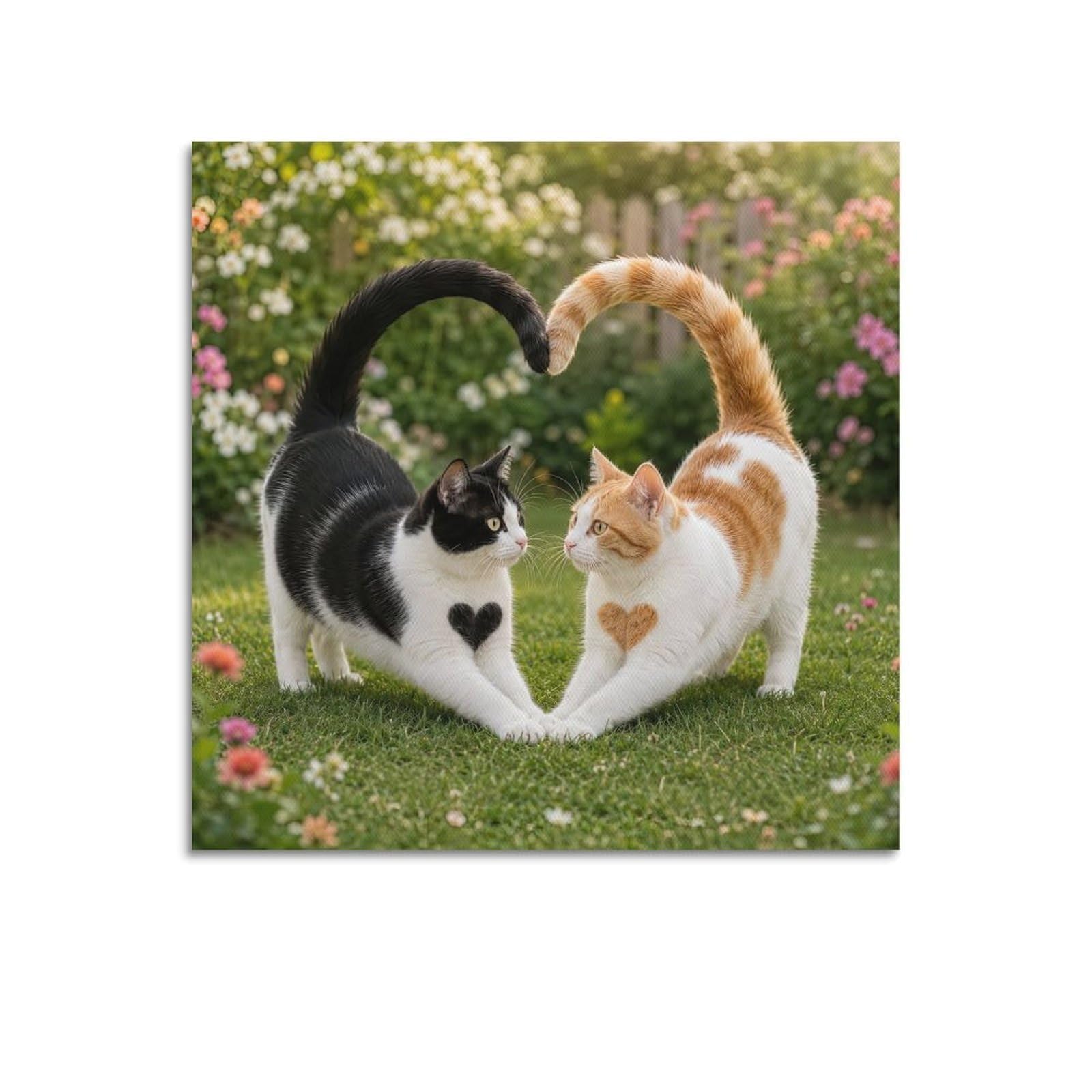 OKAHYS Cute Animal Poster Love Cat Artwork Decorative Painting Canvas Wall Artworks Picture 16x16inch(40x40cm)