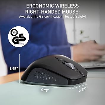 Cherry Stream Mouse Comfort, Wireless Ergonomic Mouse with Rubberized Thumb Rest, for Right-Handers, 2.4 GHz, 6 Whisper-Quiet Buttons, Battery-Powered, Black