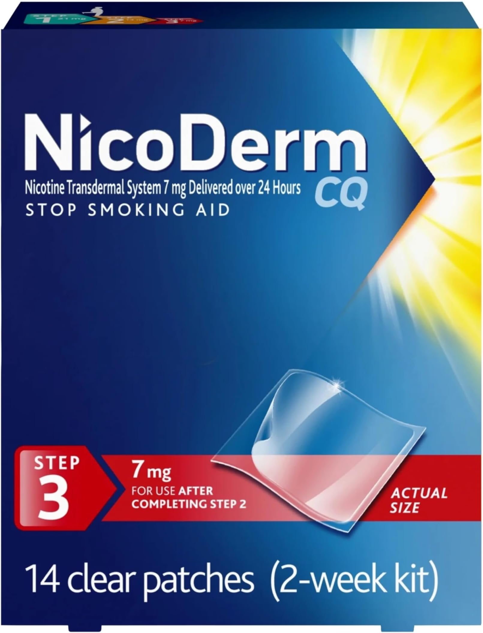 NicoDerm CQ 7mg Step 3 Nicotine Patches to Help Quit Smoking - Stop Smoking Aid, 14 Count
