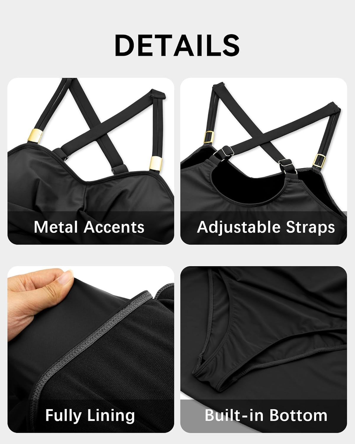 Womens One Piece Swimsuits Tummy Control Cutout Bathing Suit Gold Metal Swim Dress Adjustable Straps Swimwear - Image 5