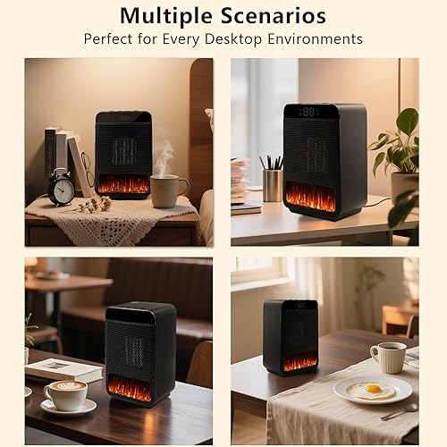 Miniatura 9 de Calentadores eléctricos portátiles para uso en interiores, calentador de espacio de cerámica con termostato, pantalla remota y digital, temporizador