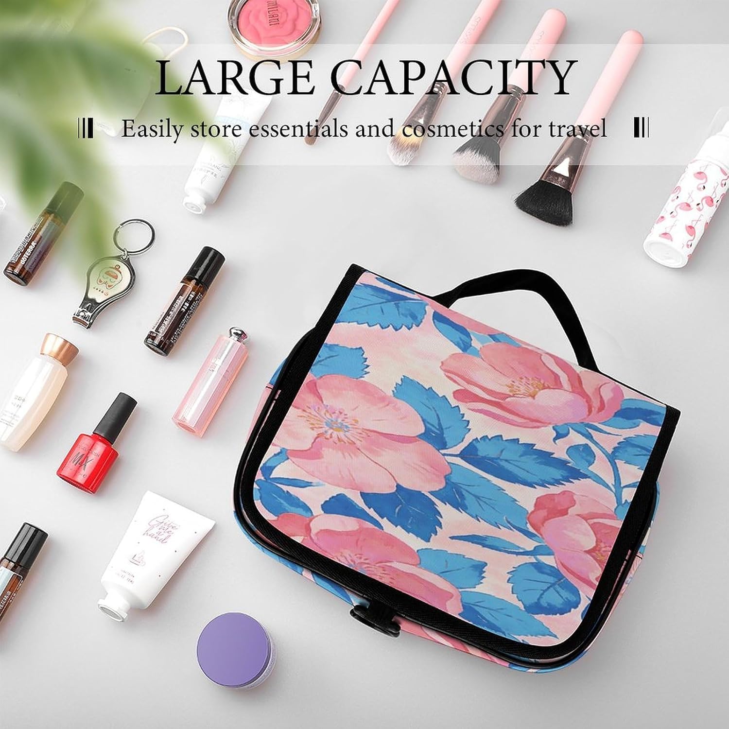 Colorful Pattern Pink And Blue Toiletry Bag Portable Hanging Cosmetic Bag Large Capacity Travel Makeup Bags for Bathroom image 4