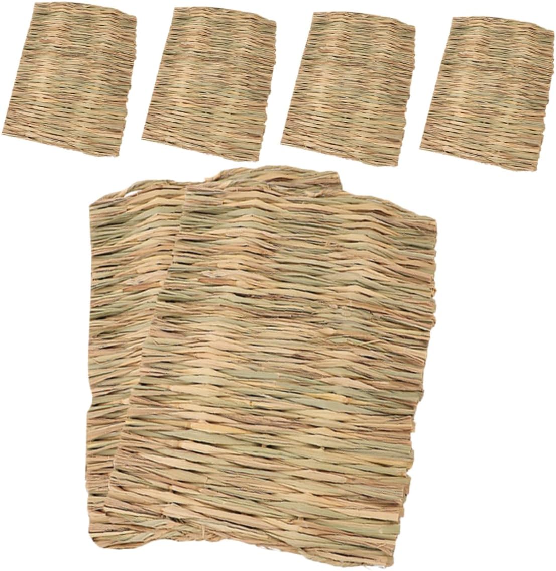 VANZACK 6pcs Rabbit Grass Mat Natural Woven Hay Bedding for Indoor Rabbits Guinea Pigs and Small Animals Comfortable Cooling Pad