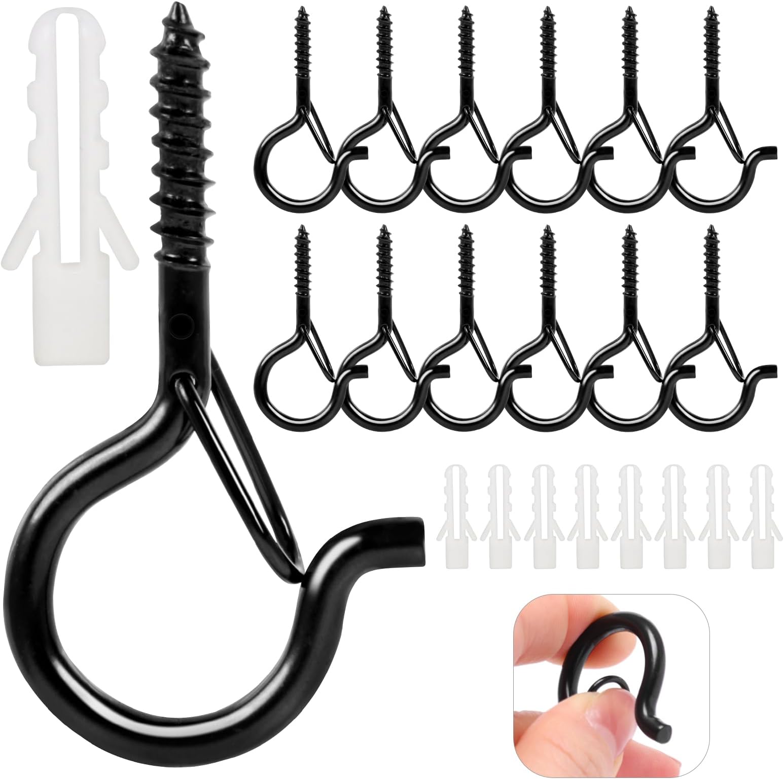 lohey 12 Pack Screw in Hooks, Q Hanger Wall Ceiling Hooks for Outdoor Christmas String Light, Birdcage, Feeders, Christmas Decor
