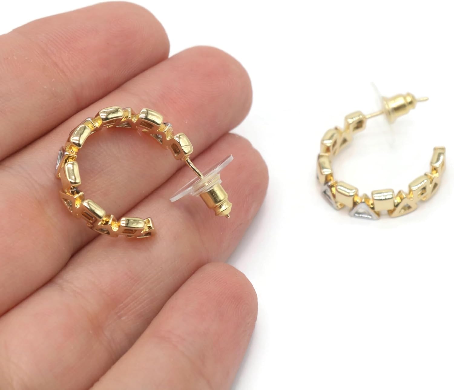 Gold Plated Geometric Hoop Earrings for Women - Modern Triangle and Square Stud Design, Lightweight Statement Jewelry EAR002 - Image 6