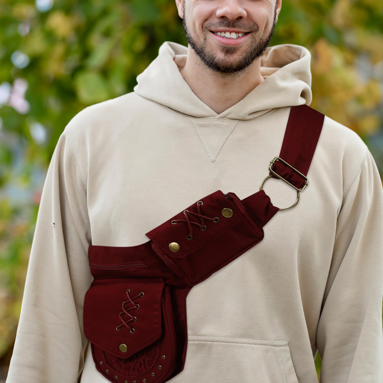 Toyvian Vintage Gürteltasche mit Mehreren Fächern Leichtes Baumwollgewebe und Eisen für Joggen und Wandern als Bauchtasche oder Umhängetasche