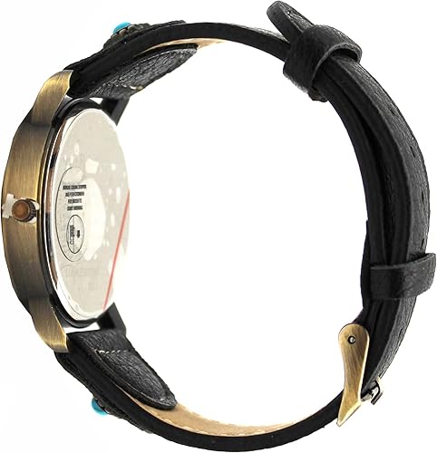 Miniatura 3 de Accutime Yellowstone The Antic Gold Reloj de pulsera analógico de cuarzo con eslabones de metal, piel sintética negra y piedra turquesa para mujer,