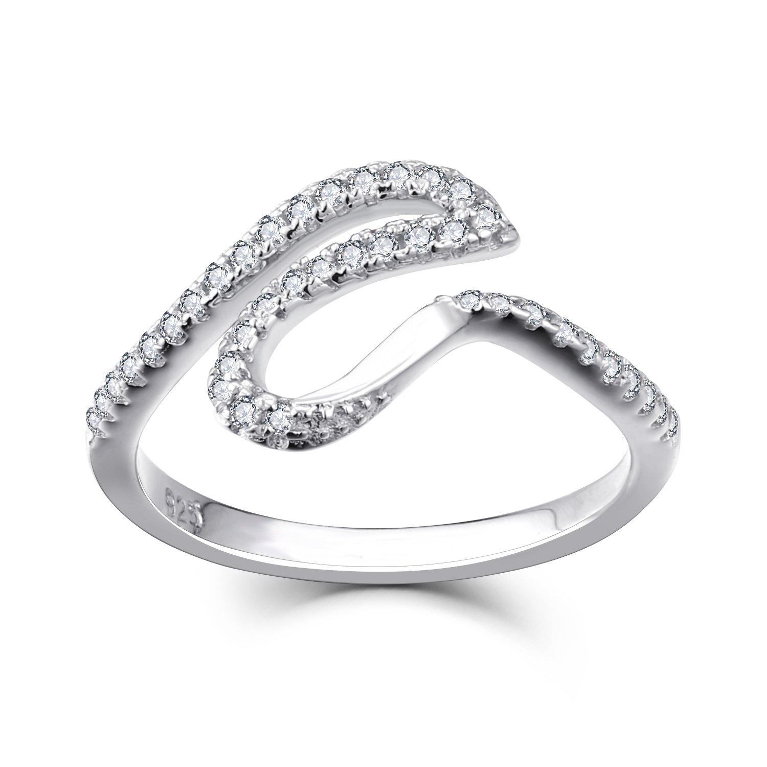 JO WISDOM 925 Sterling Silver Cubic Zirconia Ocean Wave Ring