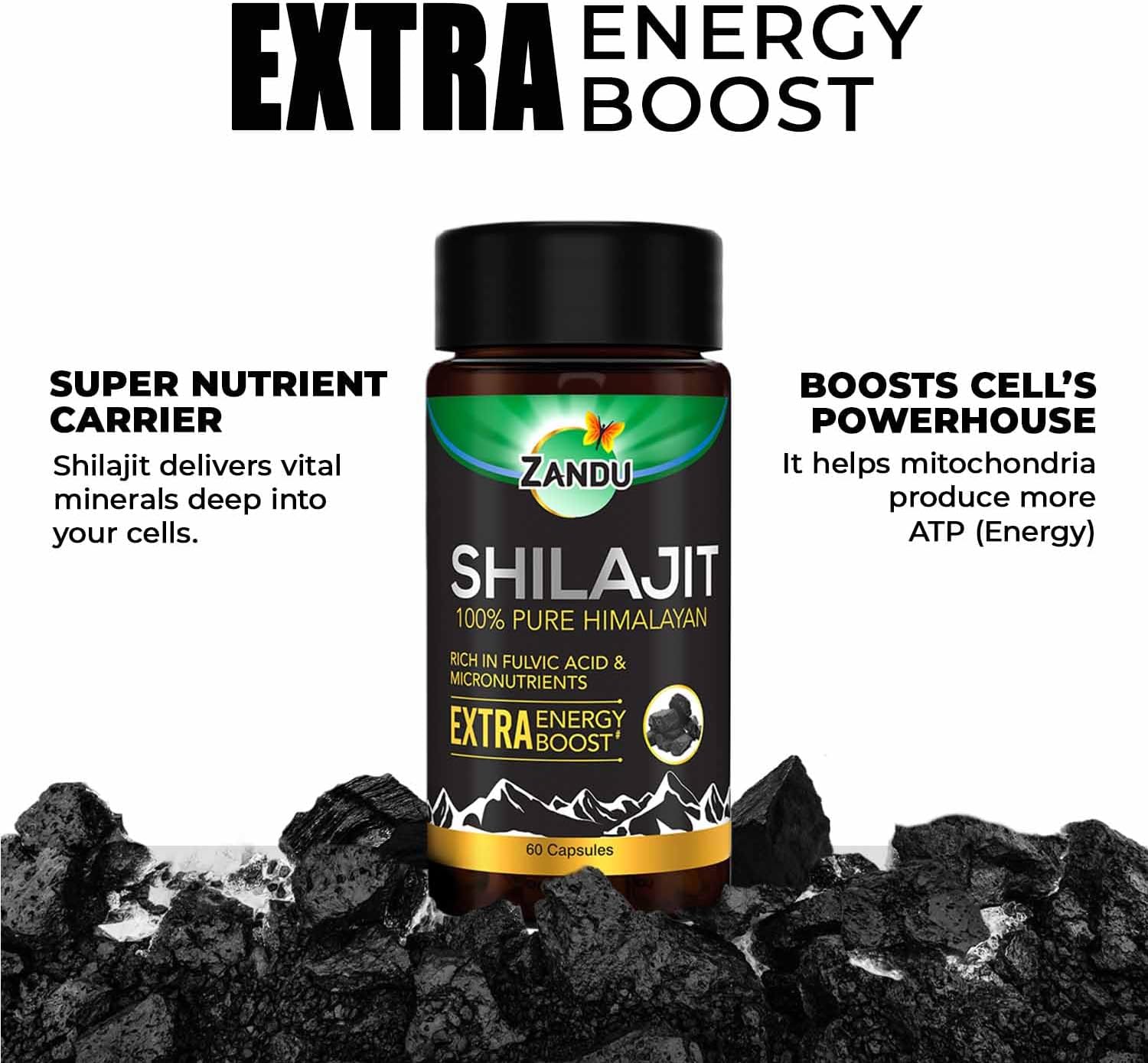 Zandu Shilajit Capsules (60 Caps) Infused with Goodness of Natural Shilajit Extracts for Enhanced Energy & Strength in Men, Manages Stress, Immunity Booster - Image 3