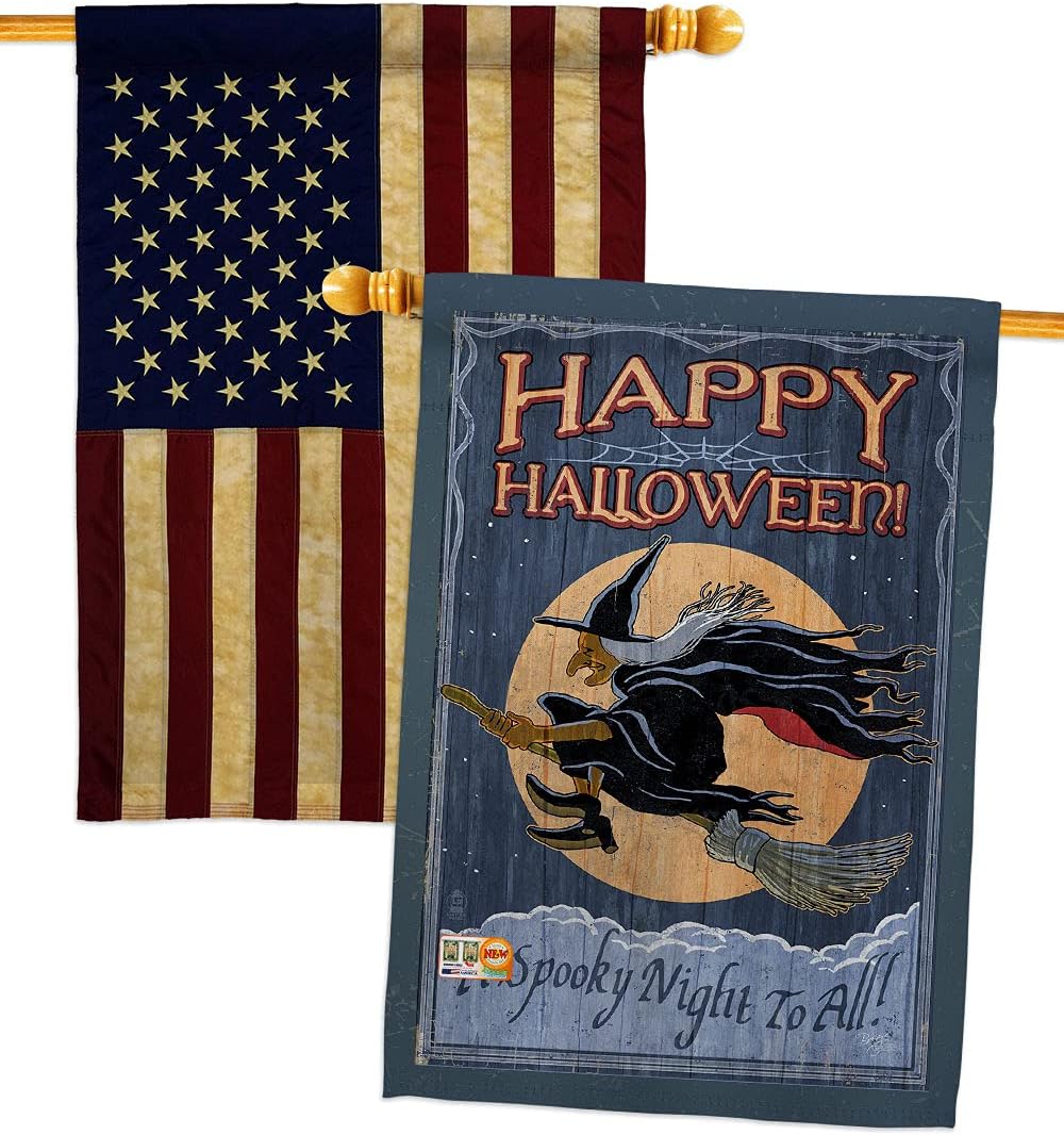 Breeze Decor A Spooky Night Pack Fall Halloween Witch Trick or Treat Black Cat Season Autumntime Pumpkin Vintage Applique Banner Small Garden Yard Gift Double-Sided, House Flag 28" x 40", Made in USA