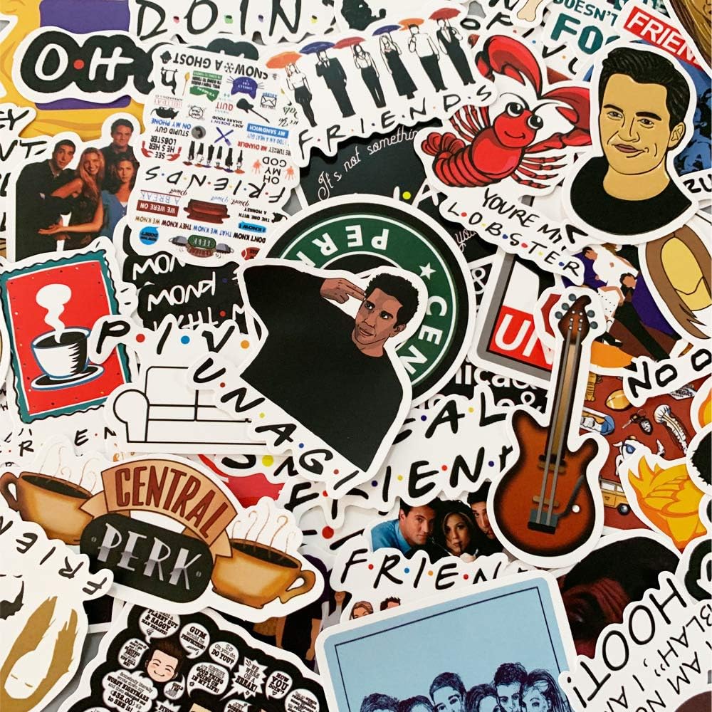 50pcs Funny Friends Stickers for Laptop, US TV Show Theme Friends Stickers Waterproof Vinyl Stickers for Water Bottle Computer Guitar Luggage Graffiti Decals