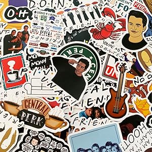 50pcs Funny Friends Stickers for Laptop, US TV Show Theme Friends Stickers Waterproof Vinyl Stickers for Water Bottle Computer Guitar Luggage Graffiti Decals