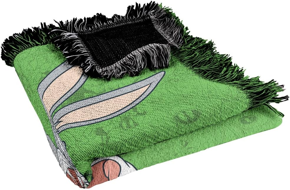 LOGOVISION Looney Tunes Blanket, 50"x60" Bugs Bunny Character Woven Tapestry Cotton Blend Fringed Throw