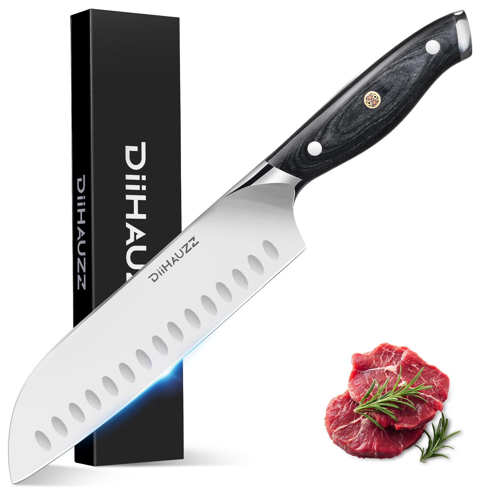Chef Knife 7 Inch Ultra Sharp Japanese Santoku Knife High Carbon Steel Forged Professional Kitchen Knife with Full