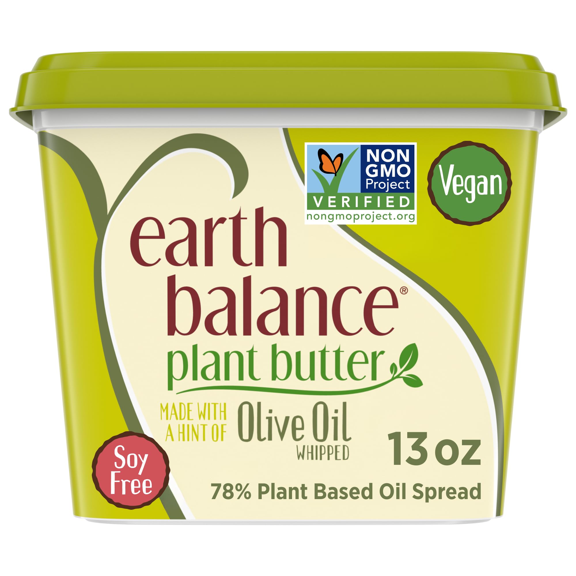 Earth Balance Olive Oil Buttery Spread, Vegan and Soy Free, Keto Friendly, 13 oz