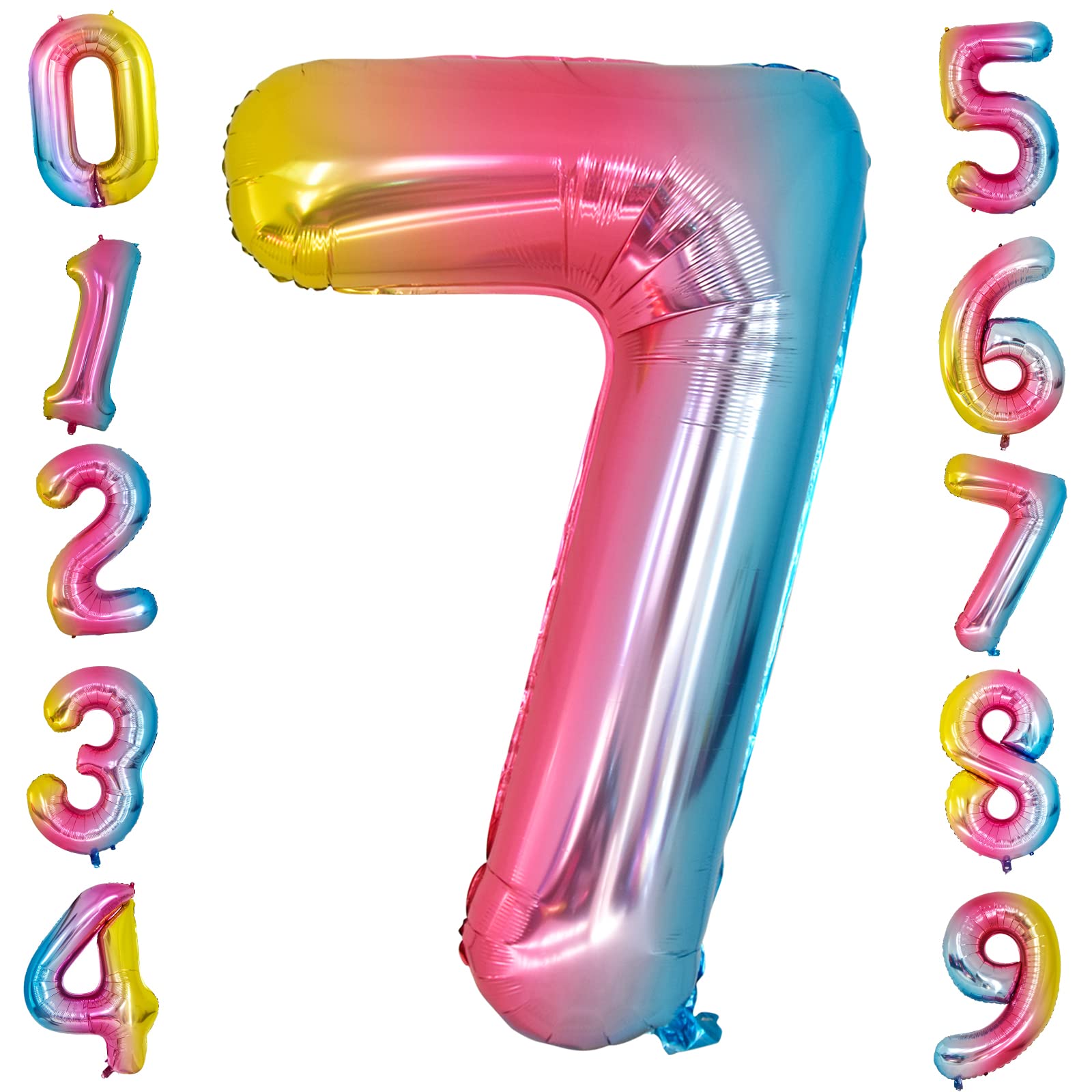 OusugaRainbow Number 7 Balloon,40 Inch Large Gradient Rainbow Number Balloons Helium Foil Age Digit Balloons for Girls Women Birthday Anniversary Girls’ Party Princess Unicorn Party Decorations