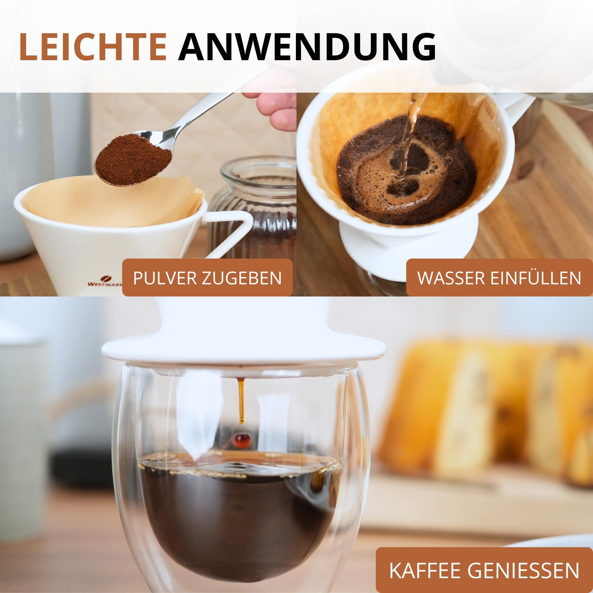 Westmark Porzellan-Kaffeefilter/Filterhalter, Filtergröße 4, Für bis zu 4 Tassen Kaffee, Brasilia, Porzellan, 24482260