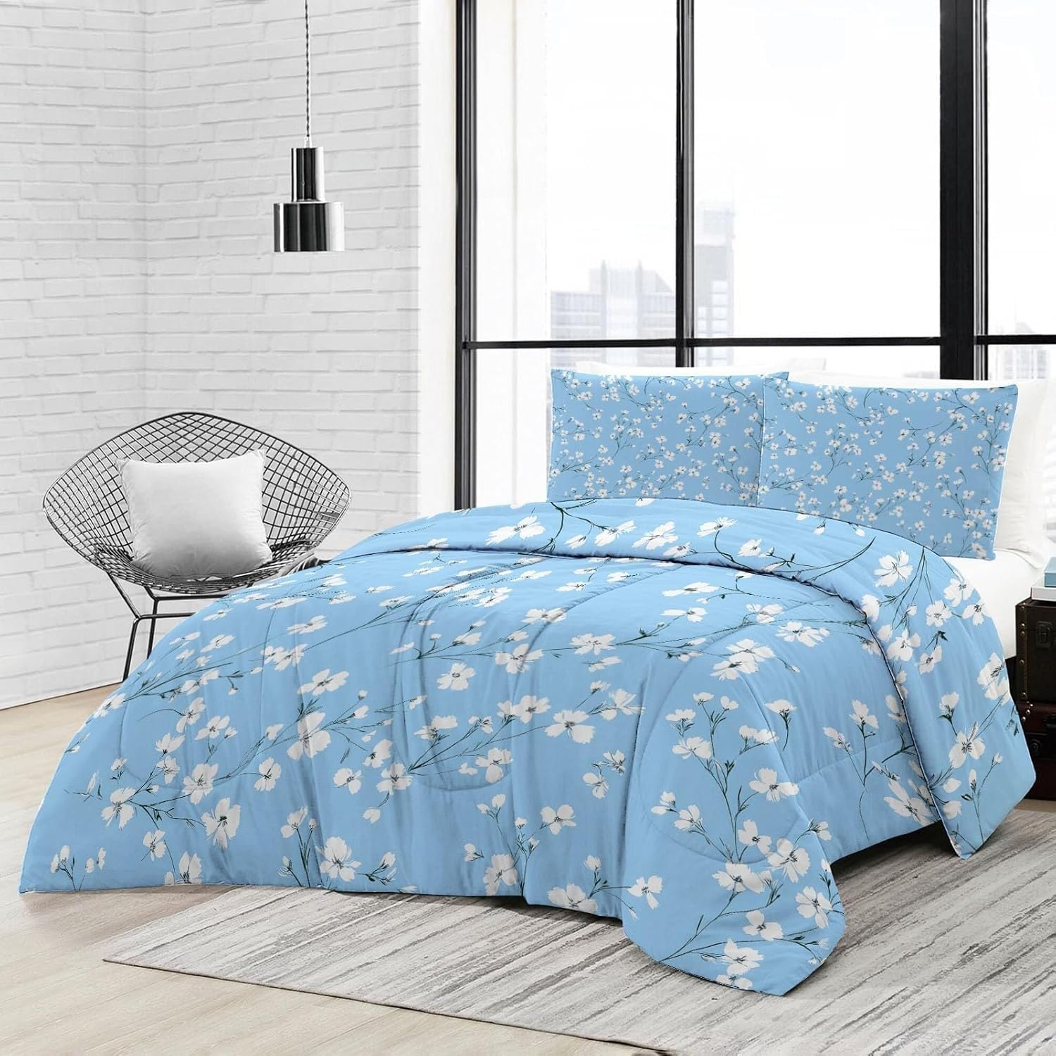 Genérico Edredon Cama 135 Cosmos Blanco Edredón Nordico Adulto sin Funda Reversible Fresco Estampado Suave Ligero Transpirable Duvet 220x220 cm Incluye 2 Fundas de Almohada 50x75 cm YUa670