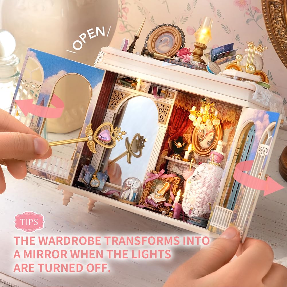 Kit fai da te in miniatura per casa delle bambole, puzzle in legno 3D, con inserto per libreria, con luci LED, modello 3D, regalo creativo