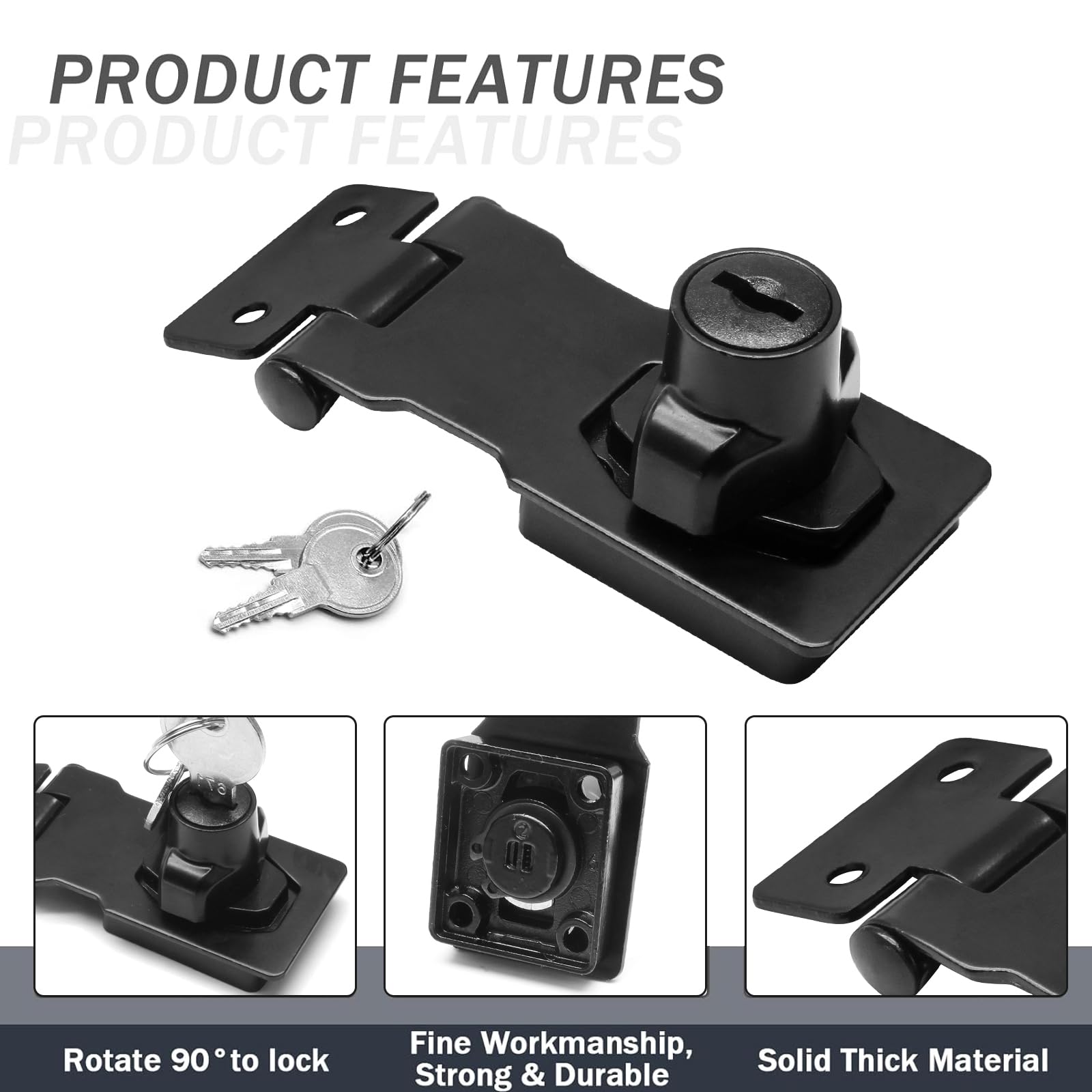 Jiozermi Lot de 2 verrous à loquet de 6,3 cm avec clés, loquet en acier inoxydable, bouton rotatif à clé pour petite porte d'armoire, noir plat