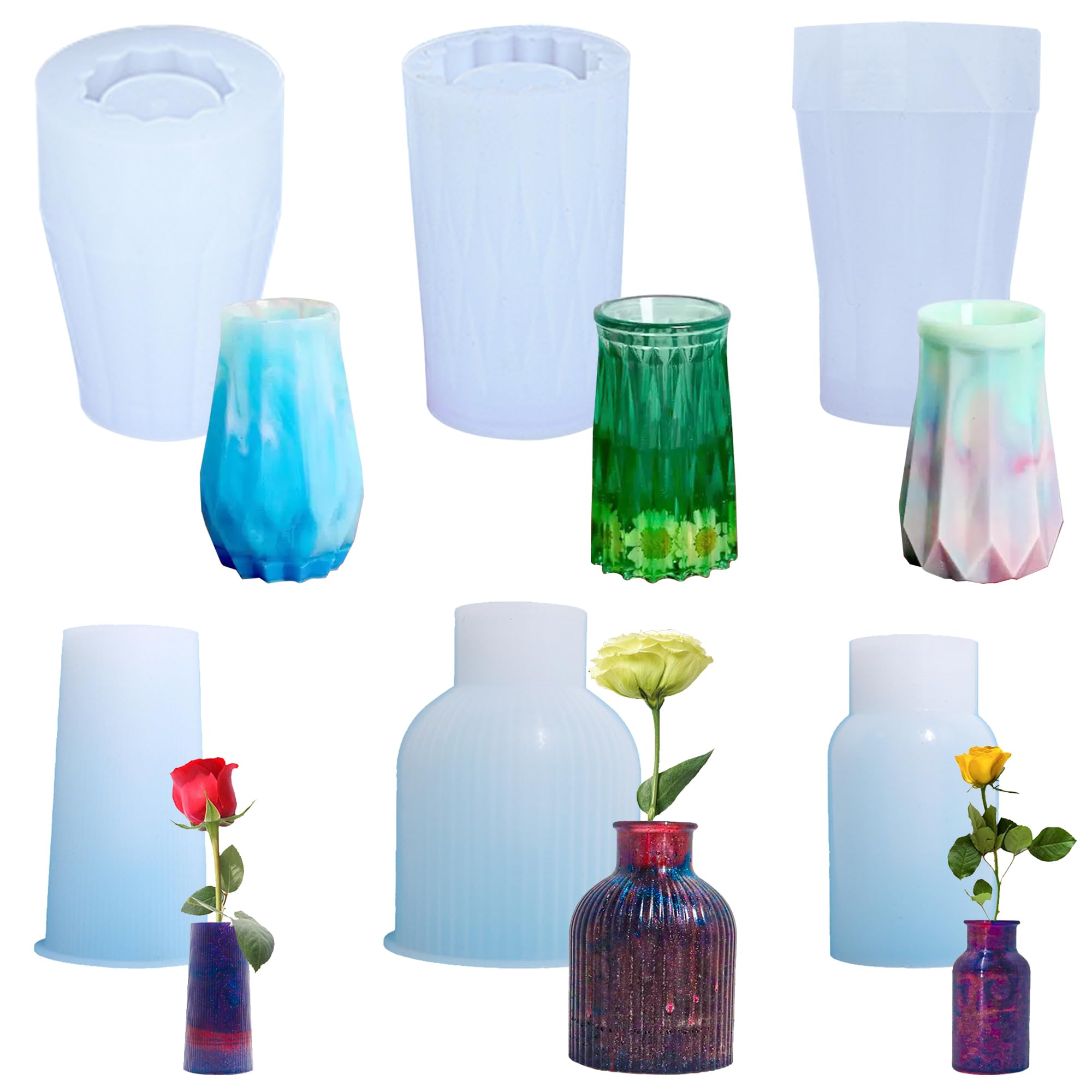 Cayway 6 PCS Flower Vase Resin Molds Silicone, Vase Silicone Molds, Mould Resin Casting Molds for Flowers Preservation, Home Decoration, DIY Craft — image 1